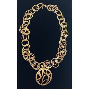 34 INCHES - Beautiful Gold Tone Big Chain Necklace with Round Pendant